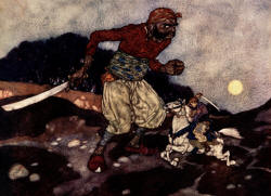 Edmund Dulac - 'Reaching his farthest wounded the giant in the knee' from ''Stories from The Arabian Nights'' (1907)