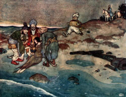 Edmund Dulac - 'And presently, feeling myself lifted by men's hands' from ''Stories from The Arabian Nights'' (1907)