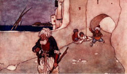 Edmund Dulac - 'Recalling the fisherman by a swift messenger' from ''Stories from The Arabian Nights'' (1907)