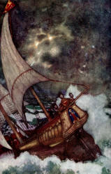 Edmund Dulac - 'Boatswain - ''Lay her a-hold, a-hold! set her two courses; off to sea again''' from ''The Tempest'' (1908)