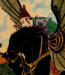 Detail from 'The Prince is carried back to the Golden Palace by the Magic Black Horse' by Edmund Dulac