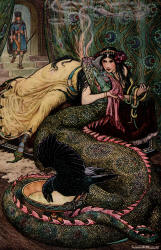 Frank C Pape - 'Marina lay upon a couch ... and fondled a fiery dragon with her right hand' from ''The Russian Story Book'' (1916)