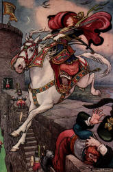 Frank C Pape - 'She put her good steed to the walls and leapt lightly over them' from ''The Russian Story Book'' (1916)