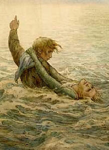 Frank C Pape - Detail from 'Christian and Hopeful crossing the Waters of Death