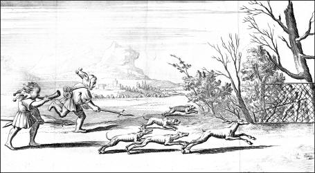 Engraving - Hans Holbein image known as 'Hunting' from ''Moriae Encomium'' (''The Praise of Folly'' or ''L'Eloge de la Folie'')