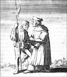 Engraving - Hans Holbein image known as 'How soldier-like they bustle about' from ''Moriae Encomium'' (''The Praise of Folly'' or ''L'Eloge de la Folie'')
