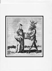 Greeting Card sample showing an image of an engraving from the illustrations of Hans Holbein for ''Moriae Encomium'' (''The Praise of Folly'' or ''L'Eloge de la Folie'')