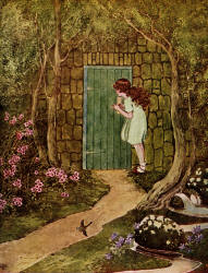 Ida Rentoul Outhwaite - 'She saw a green mossy wall, and in it a little green mossy door' from ''The Little Green Road to Fairyland'' (1922)