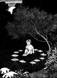 Ida Rentoul Outhwaite - 'They saw little Kay sitting on the moss in a mushroom-ring' from ''The Little Green Road to Fairyland'' (1922)