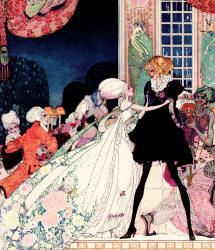 Kay Nielsen - '''Don't dink!'' cried out the little Princess, springing to her feet; ''I would rather marry a gardener!''' of the tale 'The Twelve Dancing Princesses' from ''In Powder and Crinoline'' (1913)