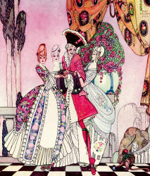 Kay Nielsen - 'Each was delicious in her different way; and, for the life of him, he could not make up his mind!' of the tale 'Rosanie; or, The Inconstant Prince' from ''In Powder and Crinoline'' (1913)