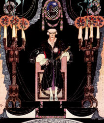 Kay Nielsen - 'And there on a throne all covered with black sat the Iron King' of the tale 'Minon-Minette' from ''In Powder and Crinoline'' (1913)