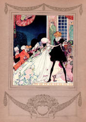 Example of the ornate ornamental marginal illustration framing colour images to ''In Powder and Crinoline'' (1913), illustrated by Kay Nielsen