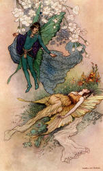 Warwick Goble's 'Wake, when some vile thing is near' - depicting a scene from Schakspeare's ''A Midsummer-Night's Dream'' - in ''The Book of Fairy Poetry''