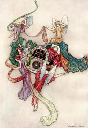 Warwick Goble's 'I was accordingly laid in a cradle of mother-of-pearl, ornamented with gold and jewels' from the tale 'The White Cat' in ''The Fairy Book''