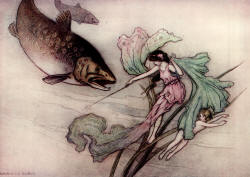 Warwick Goble - 'From which great trout rushed out on Tom' from ''The Water-babies, a fairy tale for a Land-baby''