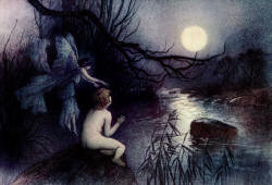 Warwick Goble - 'He watched the moonlight on the rippling river' from ''The Water-babies, a fairy tale for a Land-baby''