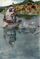 Willy Pogany's 'A little boat of pearly sheen, And a stately Knight that sat therein' from the 1913 Edition of ''Lohengrin''