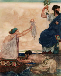 William Russell Flint - 'He took Danae and her babe down to the seashore, and put them into a great chest and thrust them out to sea' from ''The Heroes; or, Greek Fairy Tales for My Children'' (1912)