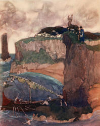 William Russell Flint - 'He went to a cliff, and prayed for them, that they might come home safe and well' from ''The Heroes; or, Greek Fairy Tales for My Children'' (1912)