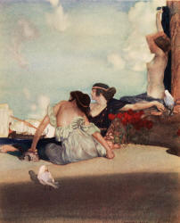 William Russell Flint - 'Slowly they sung and sleepily, with silver voices, mild and clear, which stole over the golden waters, and into the hearts of all the heroes' from ''The Heroes; or, Greek Fairy Tales for My Children'' (1912)