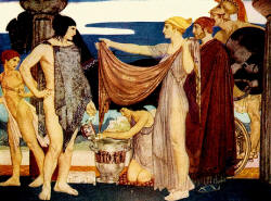 William Russell Flint - 'And Helen came up, beautiful Helen, with the robe in her hands and spake and hailed him' from ''The Odyssey of Homer'' (1924)