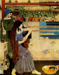 William Russell Flint - 'Then in amaze she went back to her chamber, for she laid up the wise saying of her son in her heart' from ''The Odyssey of Homer'' (1924)