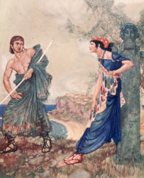 William Russell Flint - 'Taunting me, thus she spoke: ''Get thee gone from me! Wouldst thou kiss me, thou - a neatherd?''' from ''Theocritus, Bion and Moschus'' (1922)