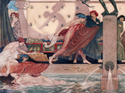 William Russell Flint - 'Love stood on a pedestal of stone above the waters. An lo, that statue leapt and killed that cruel one' from ''Theocritus, Bion and Moschus'' (1922)