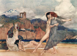 William Russell Flint - 'And she too is Sicilian, and on the shores by Aetna she was wont to play' from ''Theocritus, Bion and Moschus'' (1922)