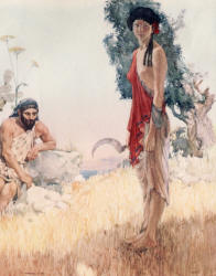 William Russell Flint - 'They all call thee a 'gipsy,' gracious Bombyca, and 'lean,' and 'sunburnt,' 'tis only I that call the 'honey-pale'' from ''Theocritus, Bion and Moschus'' (1922)