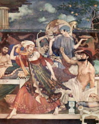 William Russell Flint - 'She caught up her robes, and forth she rushed, quicker than she came' from ''Theocritus, Bion and Moschus'' (1922)